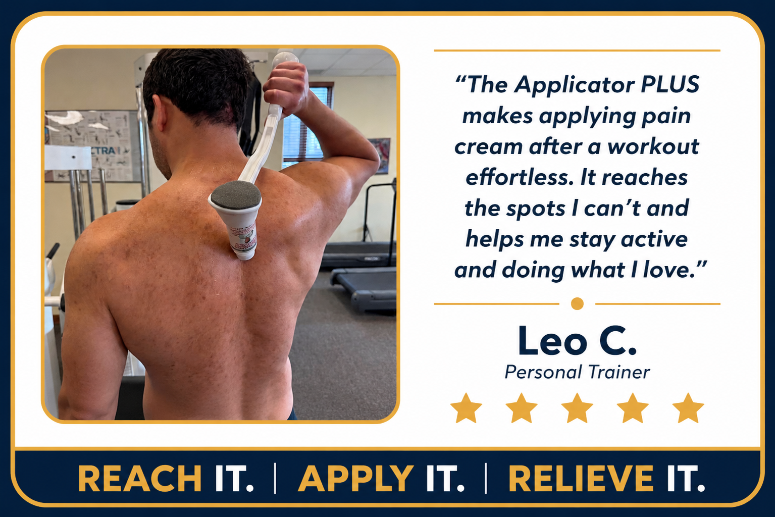 Leo testimonial applying pain cream after workout