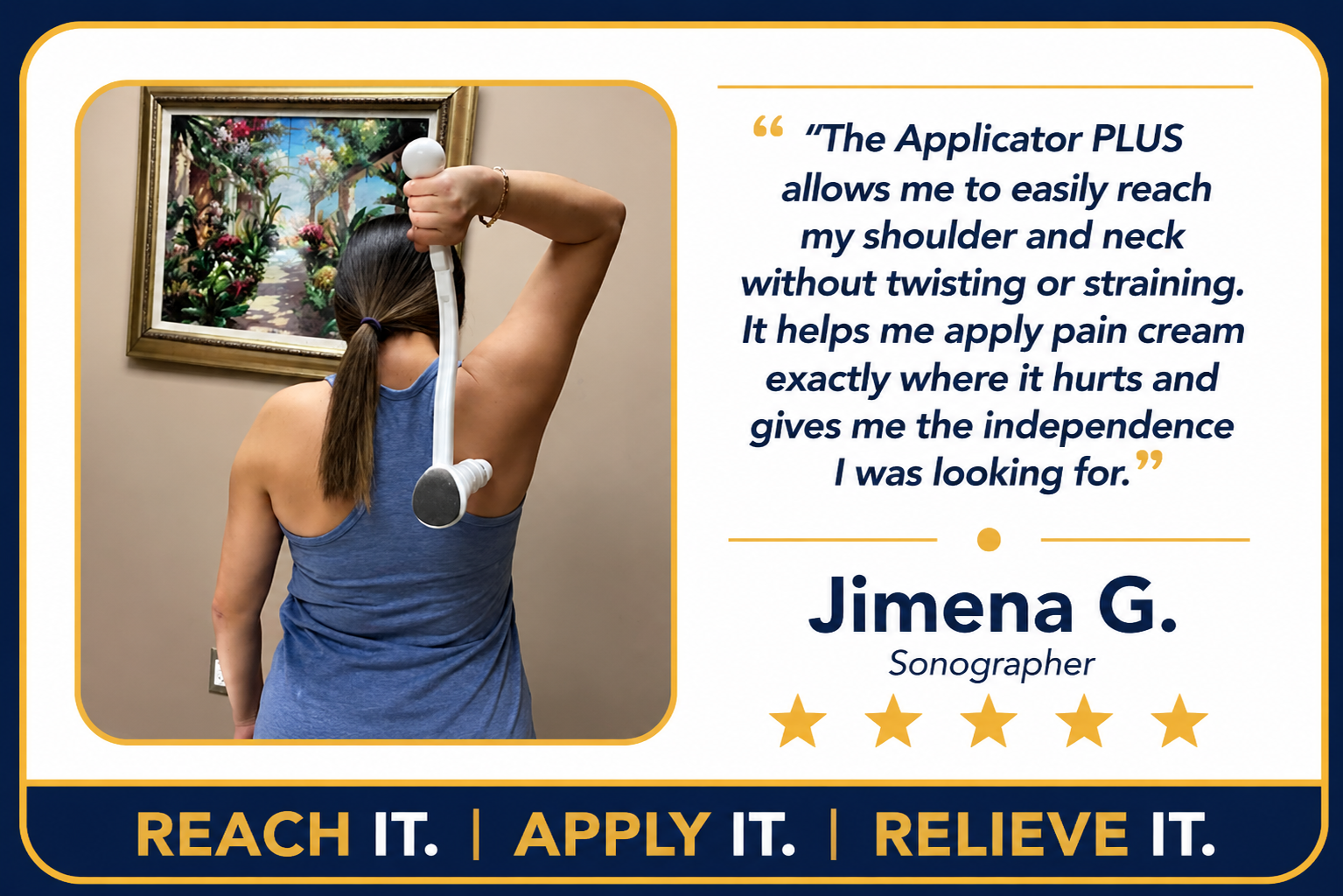 Jimena using Applicator PLUS for shoulder and neck