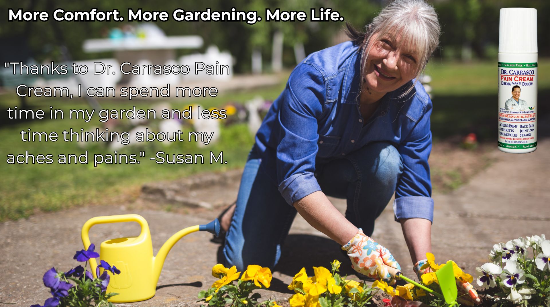 Woman in garden with quote